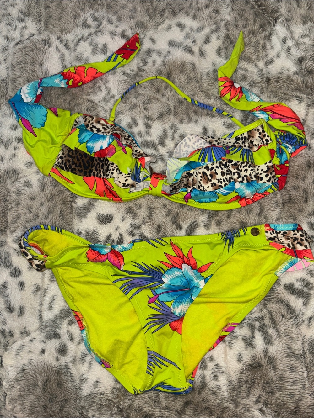 Raisins Neon‎ Lime Floral & Leopard Accent Bikini Bottom